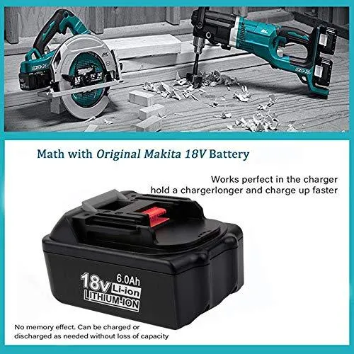 18V 6.0Ah BL1860 Lithium-Ion Replacement for Makita 18-Volts Battery BL1815 BL1830 BL1820 BL1850 BL1840 BL1850B-2 LXT-400 BL1845 194205-3 BL1860 194204-5 Cordless Power Tools Batteries (2 Pack)