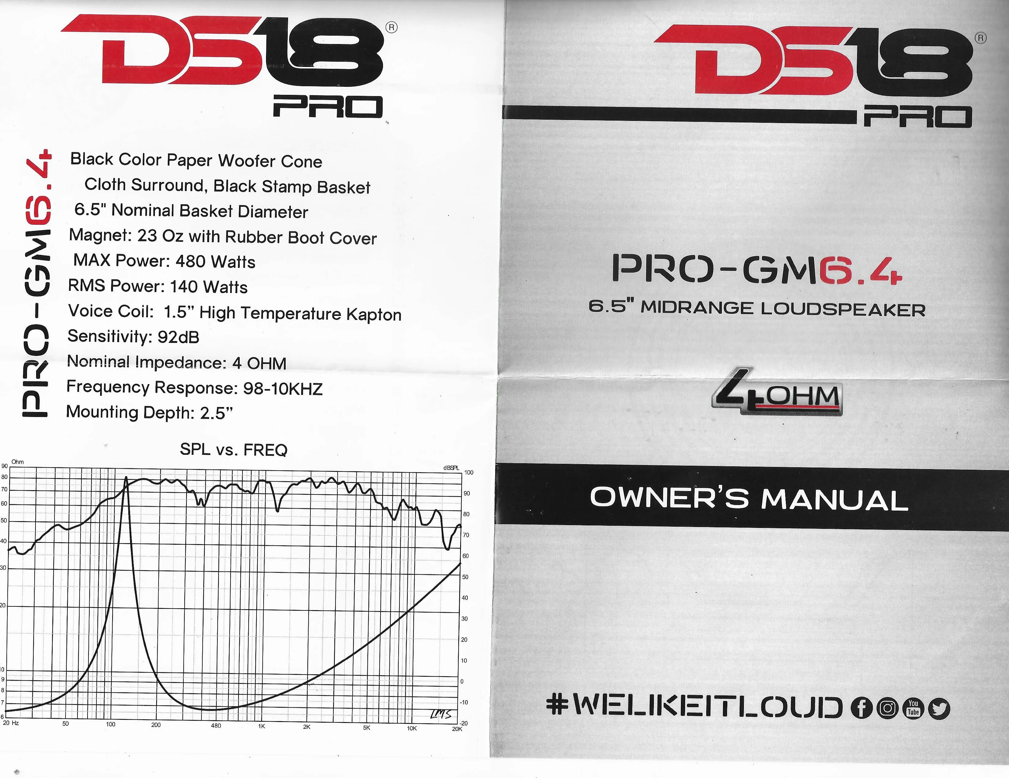 2 Pack DS18 PRO-GM6.4 6.5" Midrange Speakers 4 Ohm 960W Max Mid Range Pair