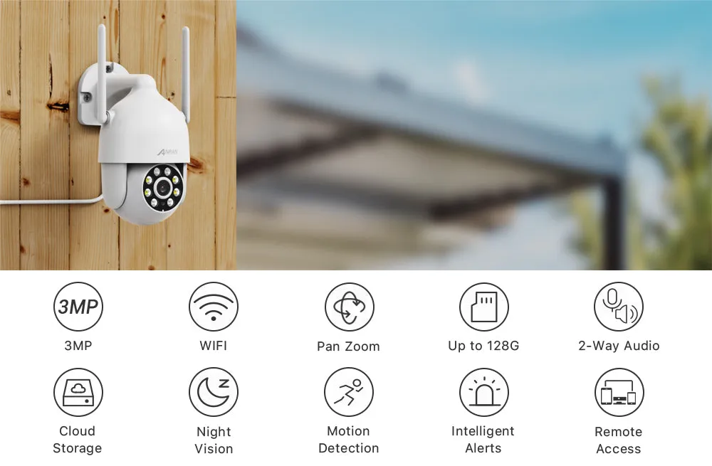 2K WiFi Outdoor Pan-Tilt 360° View, 3MP Surveillance Cameras with Motion Detection, Siren, 2-Way Audio, Full Color Night Vision, Waterproof