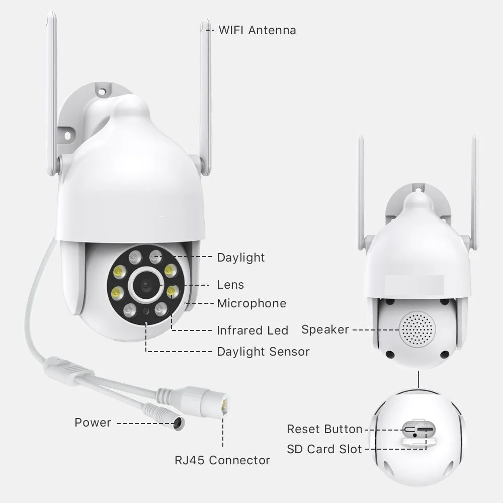 2K WiFi Outdoor Pan-Tilt 360° View, 3MP Surveillance Cameras with Motion Detection, Siren, 2-Way Audio, Full Color Night Vision, Waterproof