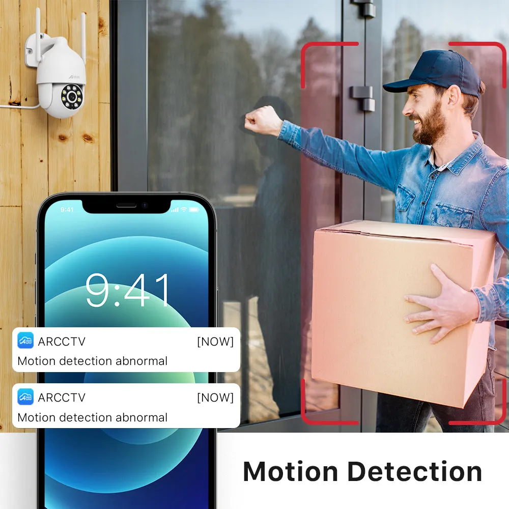 2K WiFi Outdoor Pan-Tilt 360° View, 3MP Surveillance Cameras with Motion Detection, Siren, 2-Way Audio, Full Color Night Vision, Waterproof