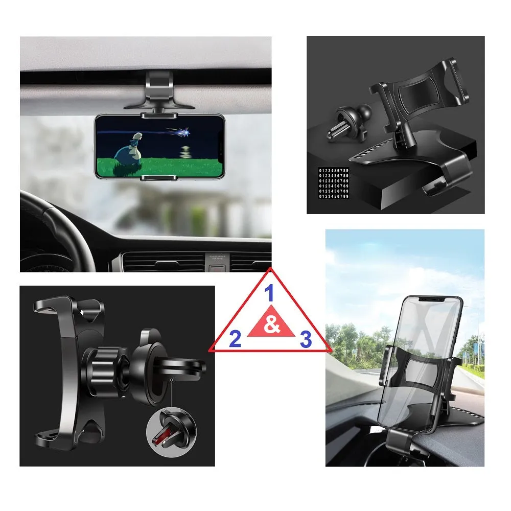 3 in 1 Car GPS Smartphone Holder: Dashboard / Visor Clamp   AC Grid Clip for Huawei P Smart Z (2019) - Black