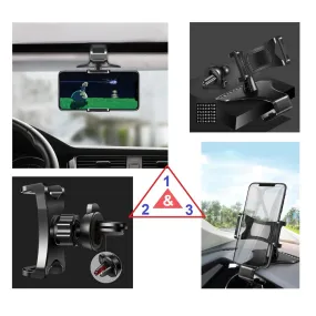 3 in 1 Car GPS Smartphone Holder: Dashboard / Visor Clamp   AC Grid Clip for KARBONN K9 SMART PLUS (2018) - Black