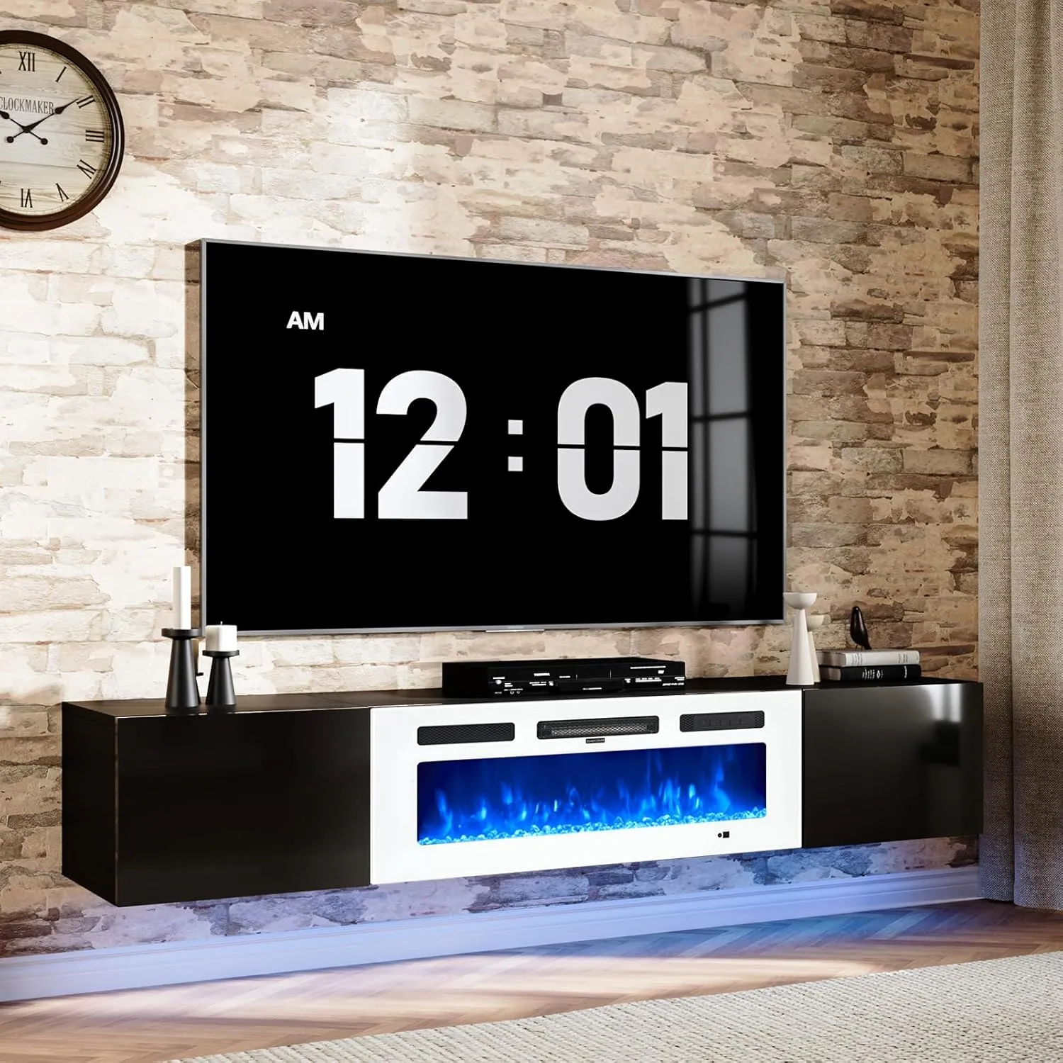 70" Floating Wall Mounted Fireplace TV Stand with Storage