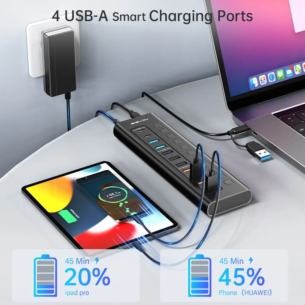 Acasis 11 Port USB-C 5Gbps Smart Charging Hub Splitter Powered Switch