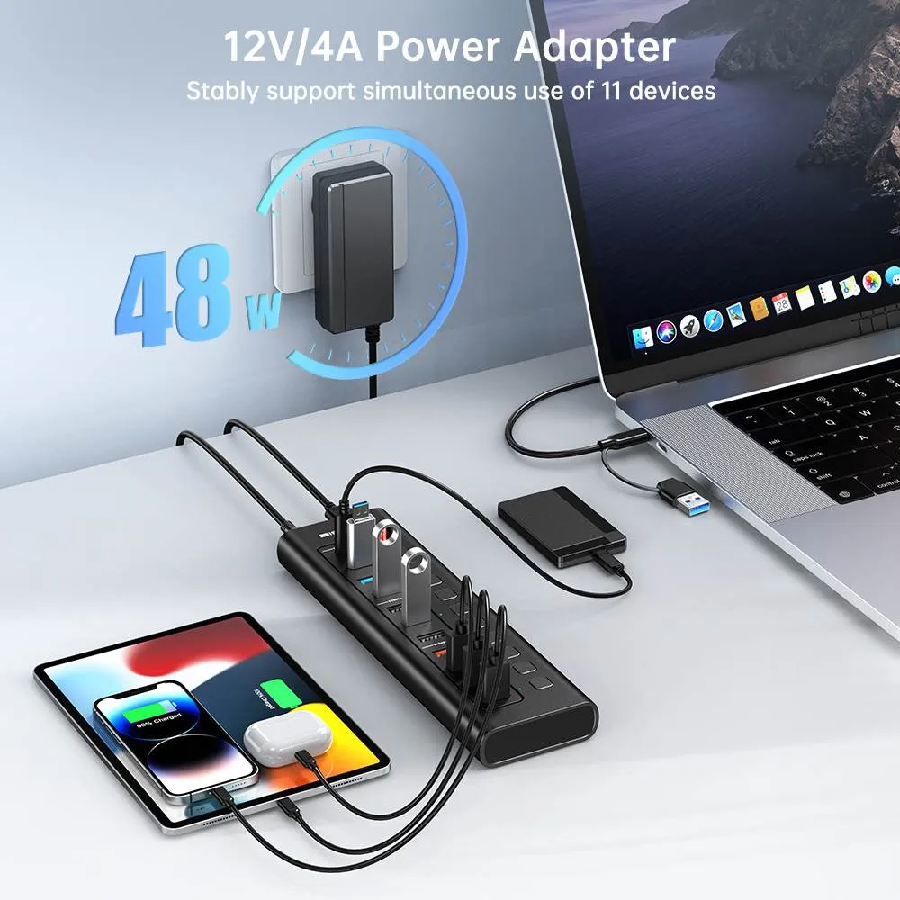 Acasis 11 Port USB-C 5Gbps Smart Charging Hub Splitter Powered Switch