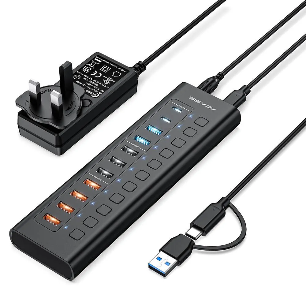 Acasis 11 Port USB-C 5Gbps Smart Charging Hub Splitter Powered Switch