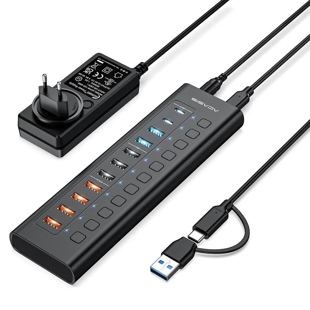 Acasis 11 Port USB-C 5Gbps Smart Charging Hub Splitter Powered Switch