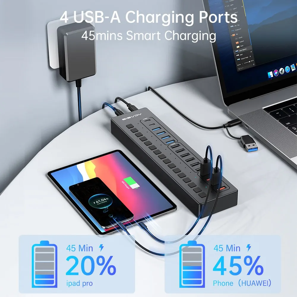 Acasis 16 Port USB-C 5Gbps Smart Charging Hub Splitter Powered Switch