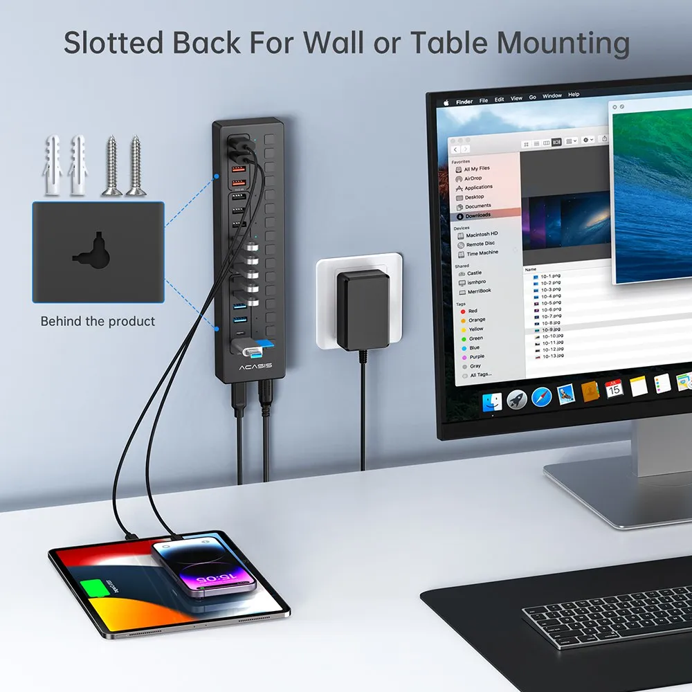 Acasis 16 Port USB-C 5Gbps Smart Charging Hub Splitter Powered Switch