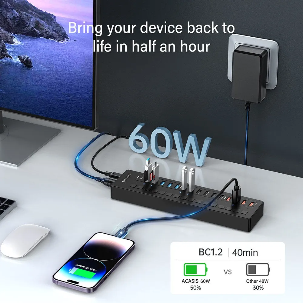 Acasis 16 Port USB-C 5Gbps Smart Charging Hub Splitter Powered Switch