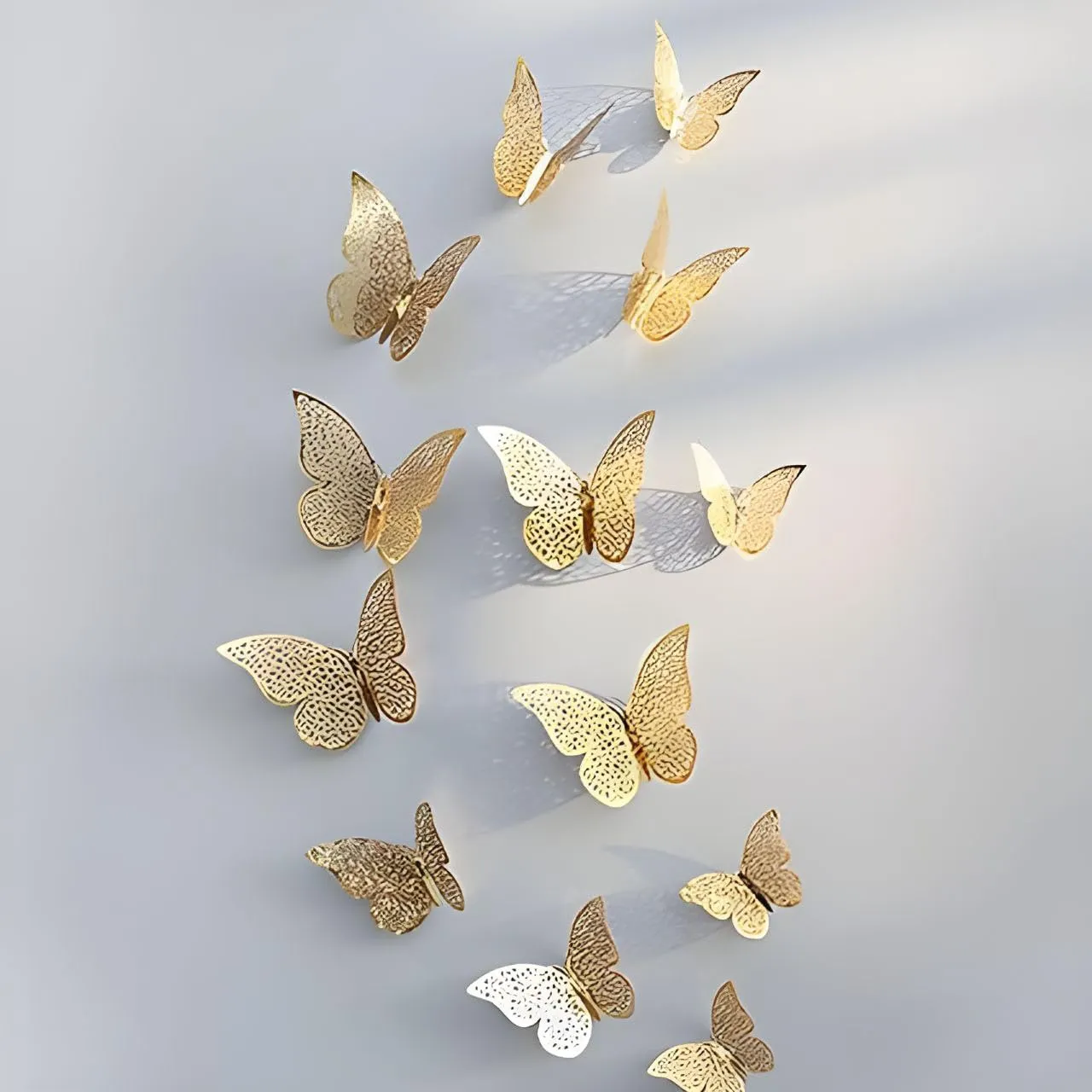 Adbee 12 pcs 3D Home Decor Butterfly with Sticking Pad Metallic Butterfly Decoration Party Event Wall Sticker (Golden)