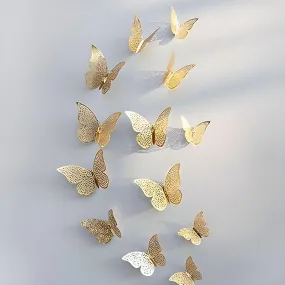 Adbee 12 pcs 3D Home Decor Butterfly with Sticking Pad Metallic Butterfly Decoration Party Event Wall Sticker (Golden)