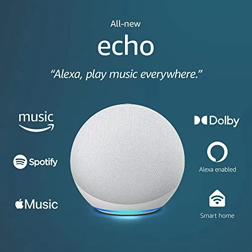 All-new Echo (4th Gen) | With premium sound, smart home hub, and Alexa | Glacier White