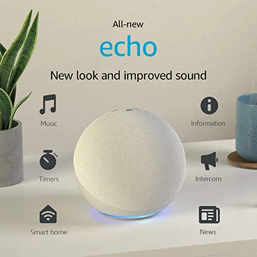 All-new Echo (4th Gen) | With premium sound, smart home hub, and Alexa | Glacier White