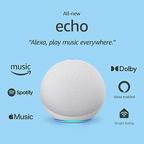 All-new Echo (4th Gen) | With premium sound, smart home hub, and Alexa | Glacier White