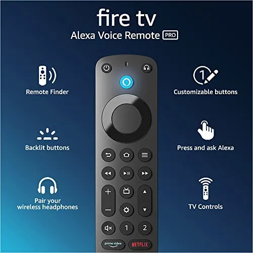 Amazon Alexa Voice Remote Pro, includes remote finder, TV controls, backlit buttons, requires compatible Fire TV device