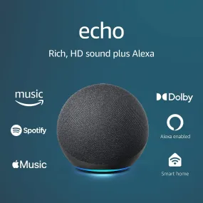 Amazon Echo (4th Gen) | With premium sound, smart home hub, and Alexa | Charcoal