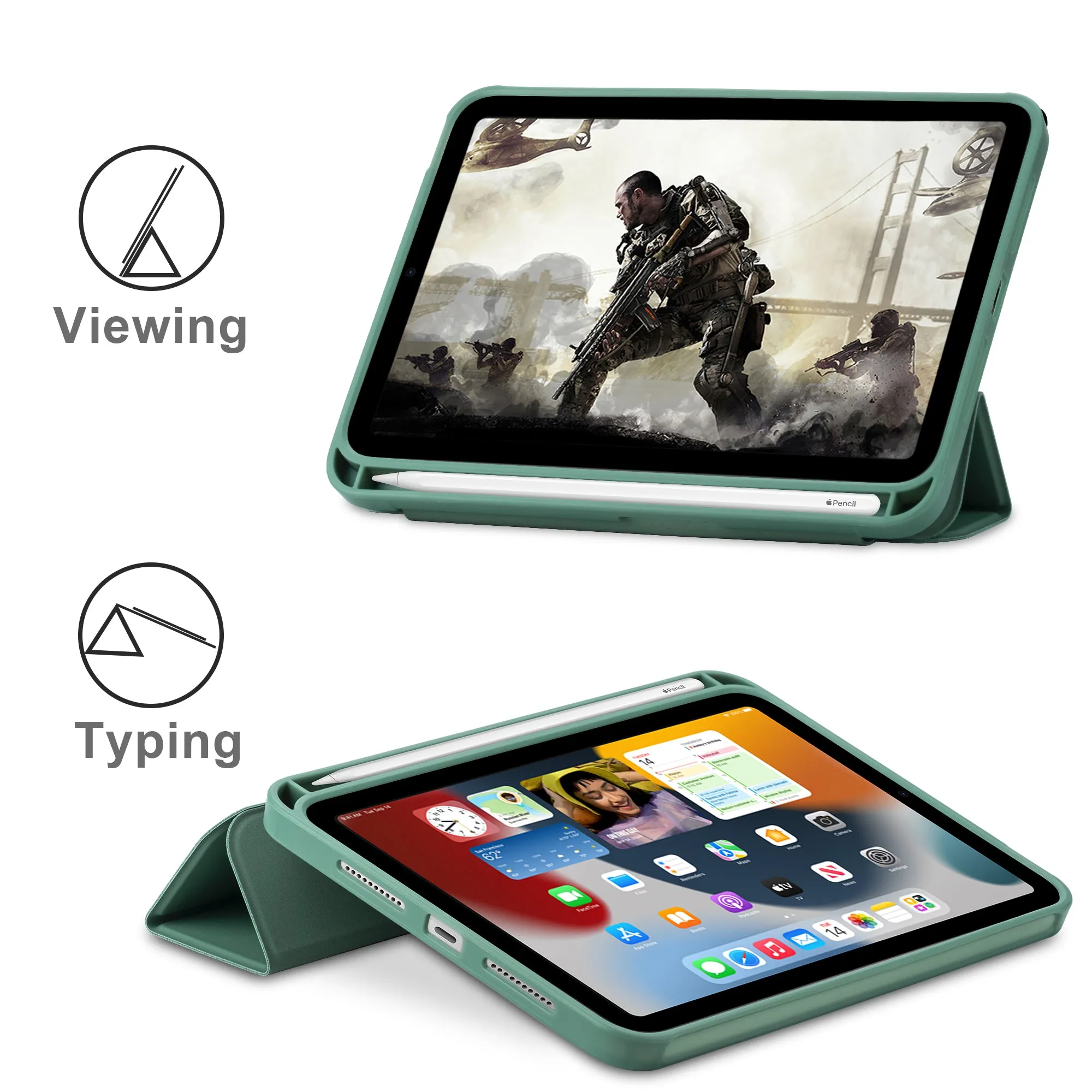 Arae for iPad Mini 6 Case [Corner Protection] Multi-Angle Viewing with Pencil Holder, Kickstand Feature, Auto Wake/Sleep