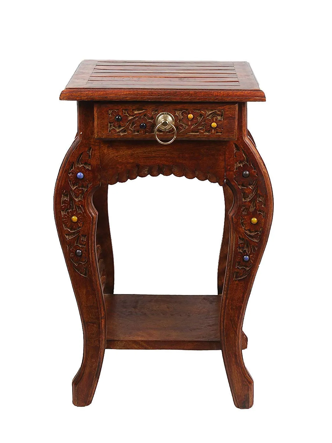 ARMAN ART & CRAFT - Quality is our Priority Interior Furniture Handicrafts Arman Art & Craft Natural Wood Antique Look Side Table With Drawer For Living Room (Brown, 14 X 14 X 21 Inch)