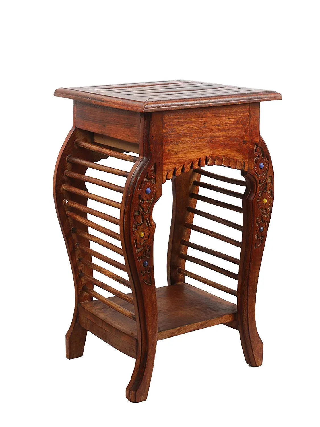 ARMAN ART & CRAFT - Quality is our Priority Interior Furniture Handicrafts Arman Art & Craft Natural Wood Antique Look Side Table With Drawer For Living Room (Brown, 14 X 14 X 21 Inch)