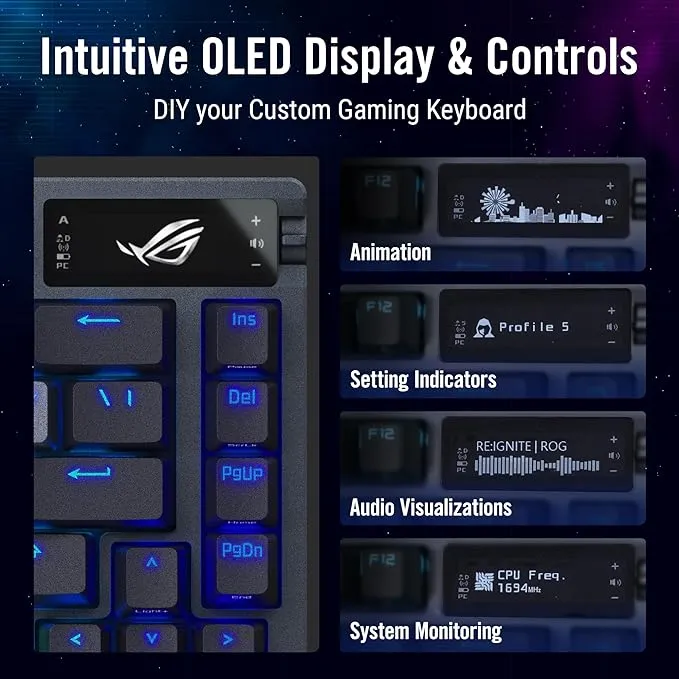 ASUS ROG Azoth 75% Wireless DIY Gaming Keyboard with OLED Display and Hot-Swappable NX Red Switches