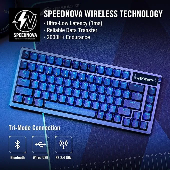 ASUS ROG Azoth 75% Wireless DIY Gaming Keyboard with OLED Display and Hot-Swappable NX Red Switches
