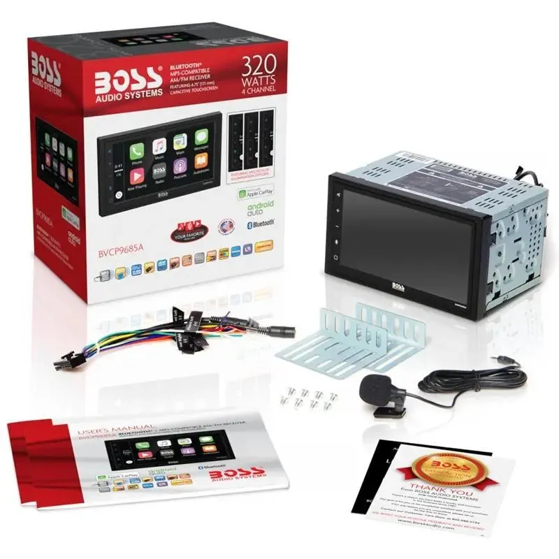 BOSS Double-DIN Multi Media Bluetooth® CarPlay Android Auto Car Stereo Receiver w/ 6.75" Touchscreen