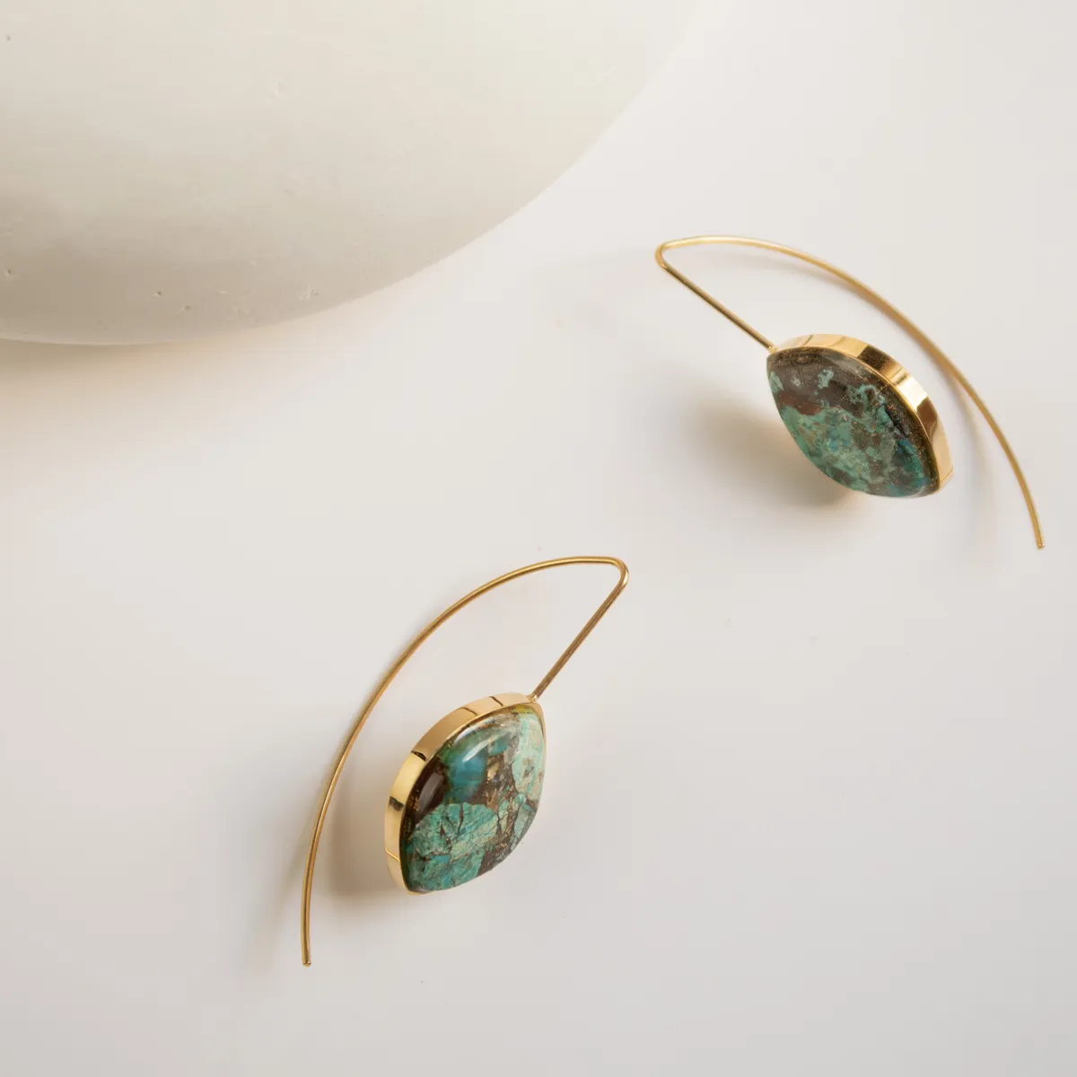 Chrysocolla Copper Stone Earrings (Curved)