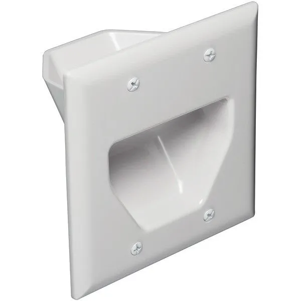 DATACOMM ELECTRONICS 45-0002-WH 2-Gang Recessed Cable Plate (White)