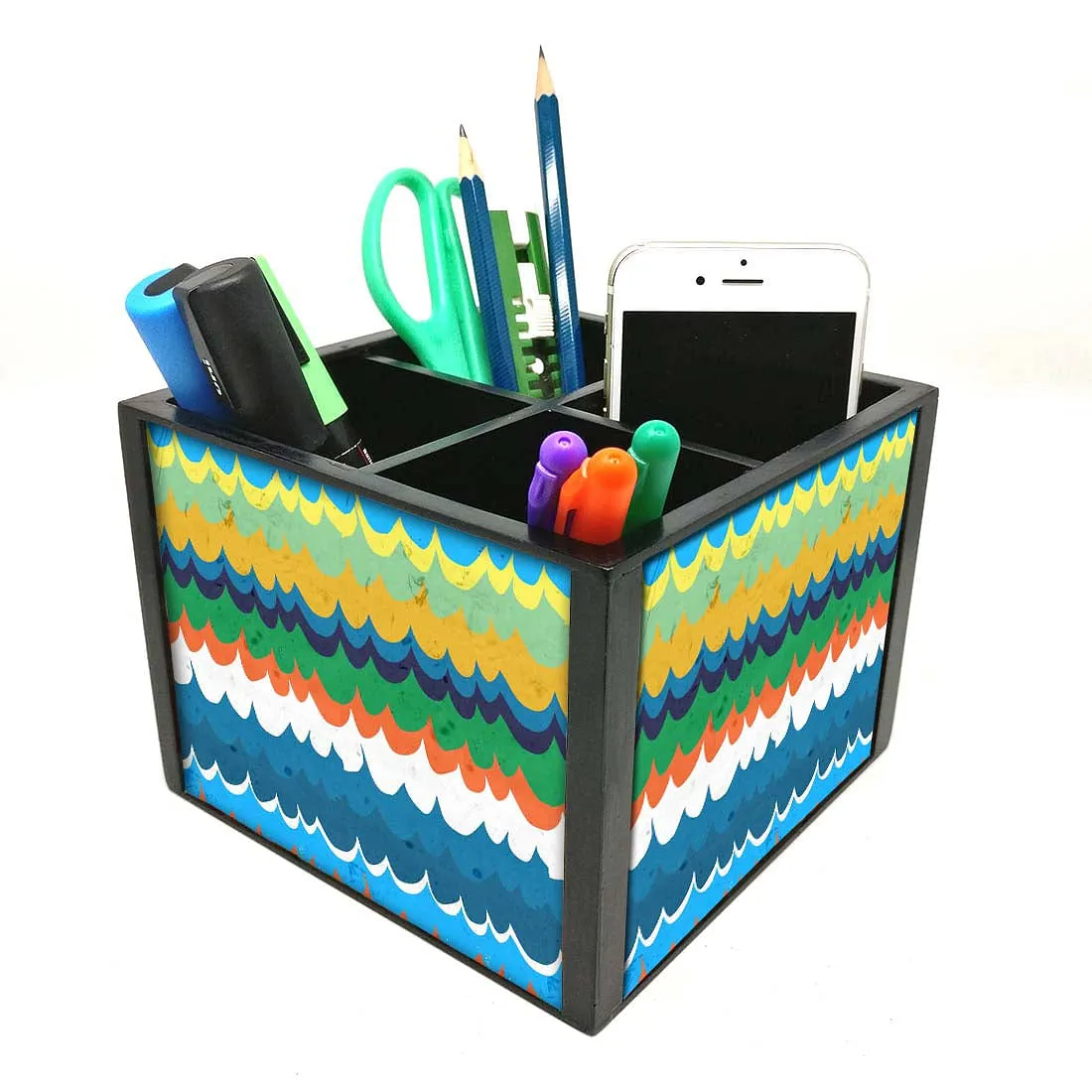 Desk Organizer For Stationery -  Colorful Waves