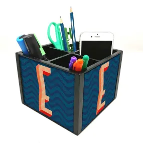 Desk Organizer For Stationery -  Letter E Blue