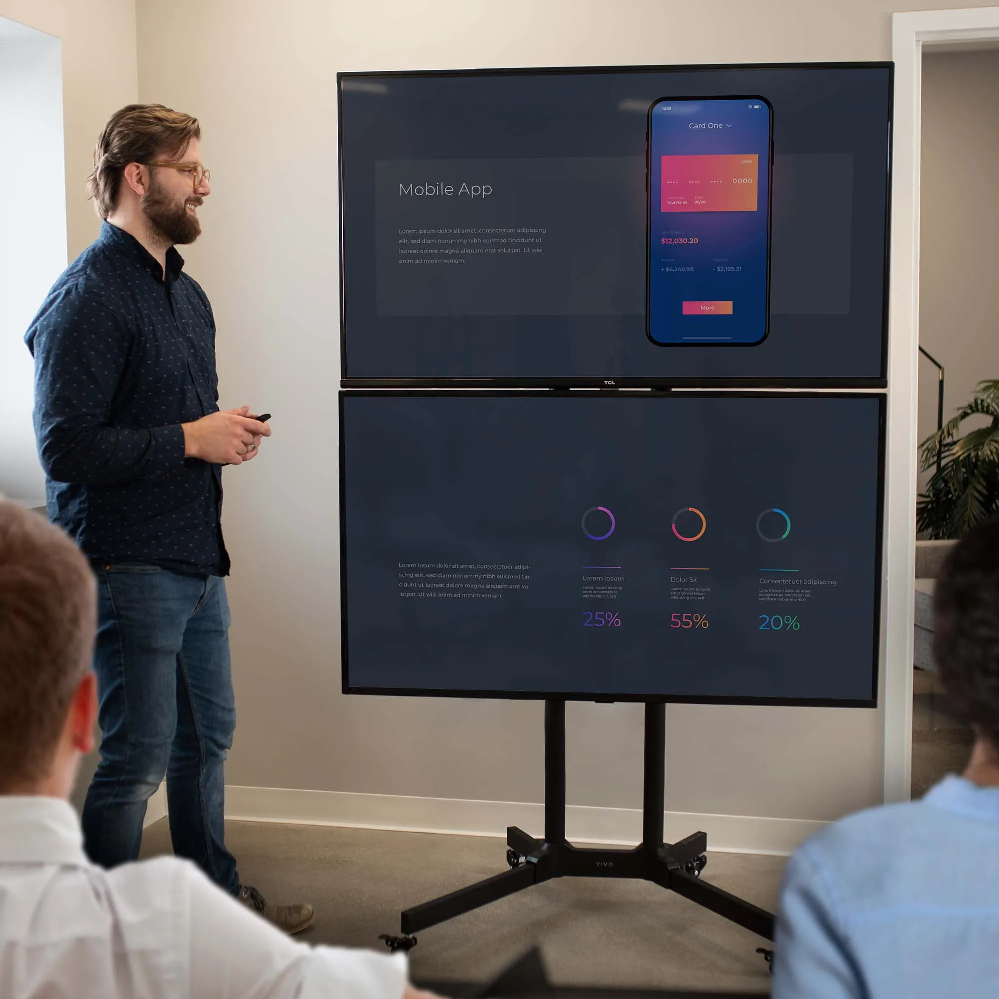 Dual Screen Cart for 32" to 65" TVs