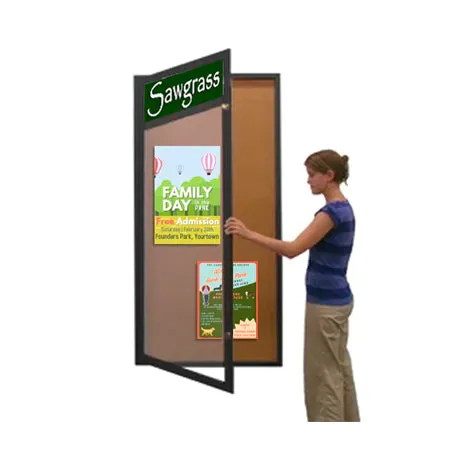 Extra Large Indoor Enclosed Bulletin Board Cases with Message Header | Single Door "SwingCase" 15  Sizes