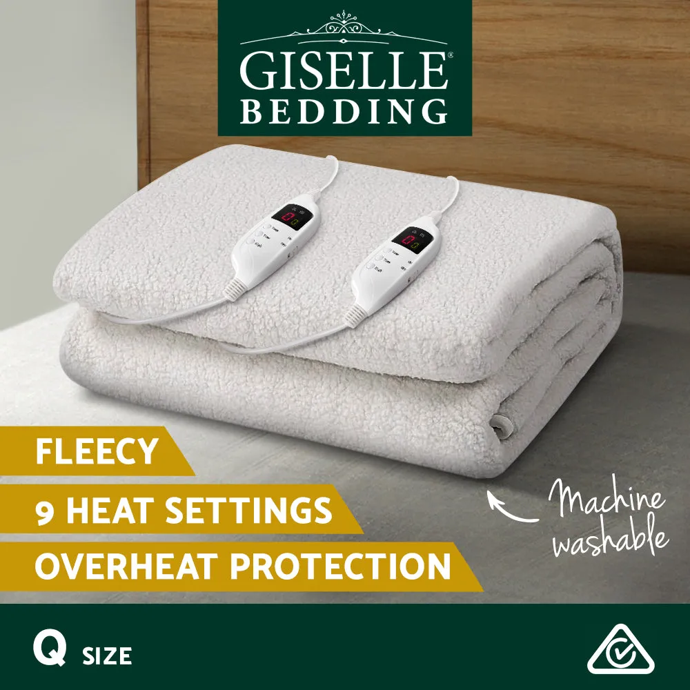Fleecy Electric Blanket with Dual Controls, Timer, Washable - Giselle Bedding