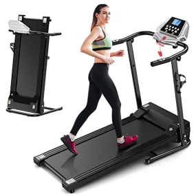 Foldable Treadmill Electric Running Machine: Folding Walking Pad 12 Program Portable Compact Quiet Jogging Run Treadmills for Home Apartment Commercial Small Spaces Adult Seniors Obese People Exercise