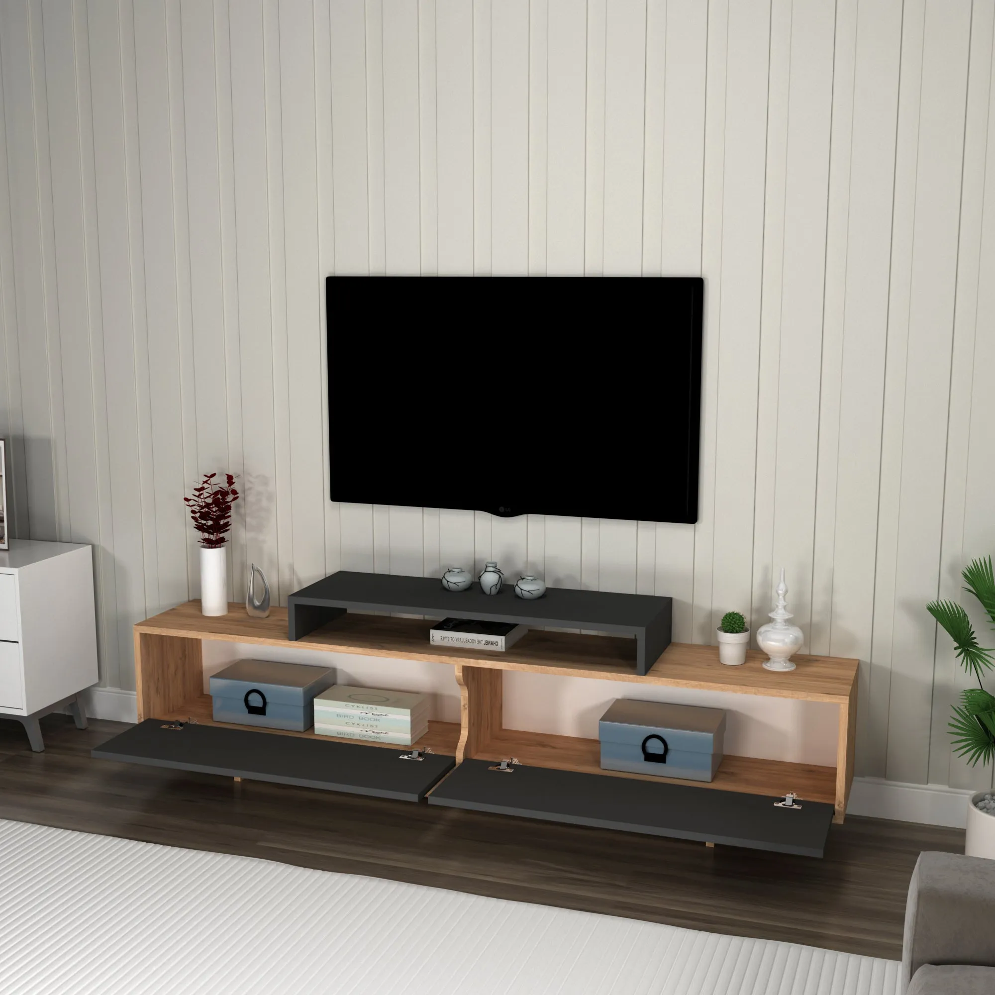 Gaia TV Stand and Entertainment Center with Storage Cabinets for TVs up to 78"
