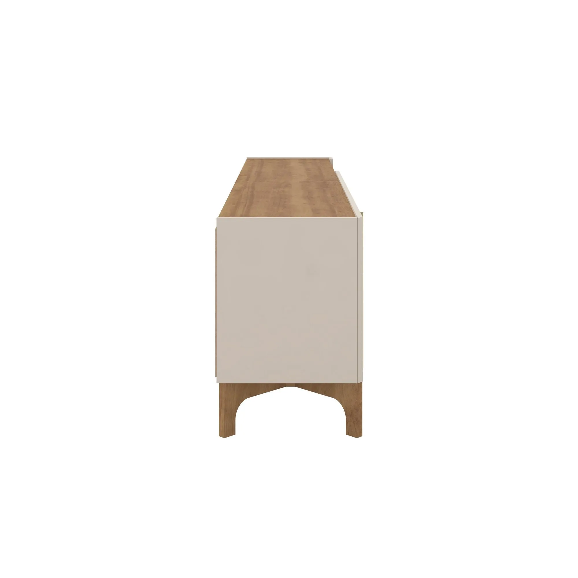 Gowanus 79.92 Modern TV Stand with Media Shelves and Solid Wood Legs in Off White