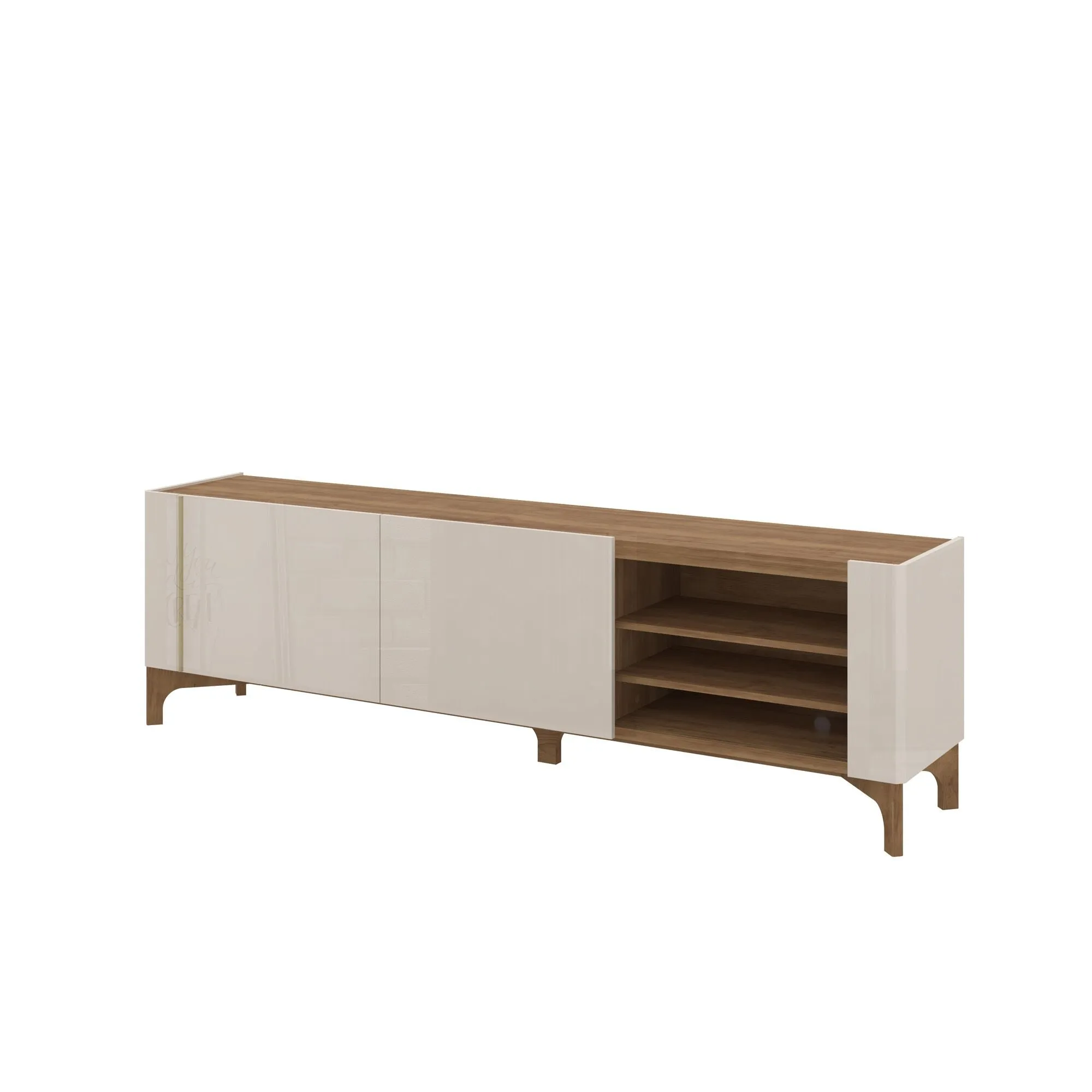 Gowanus 79.92 Modern TV Stand with Media Shelves and Solid Wood Legs in Off White