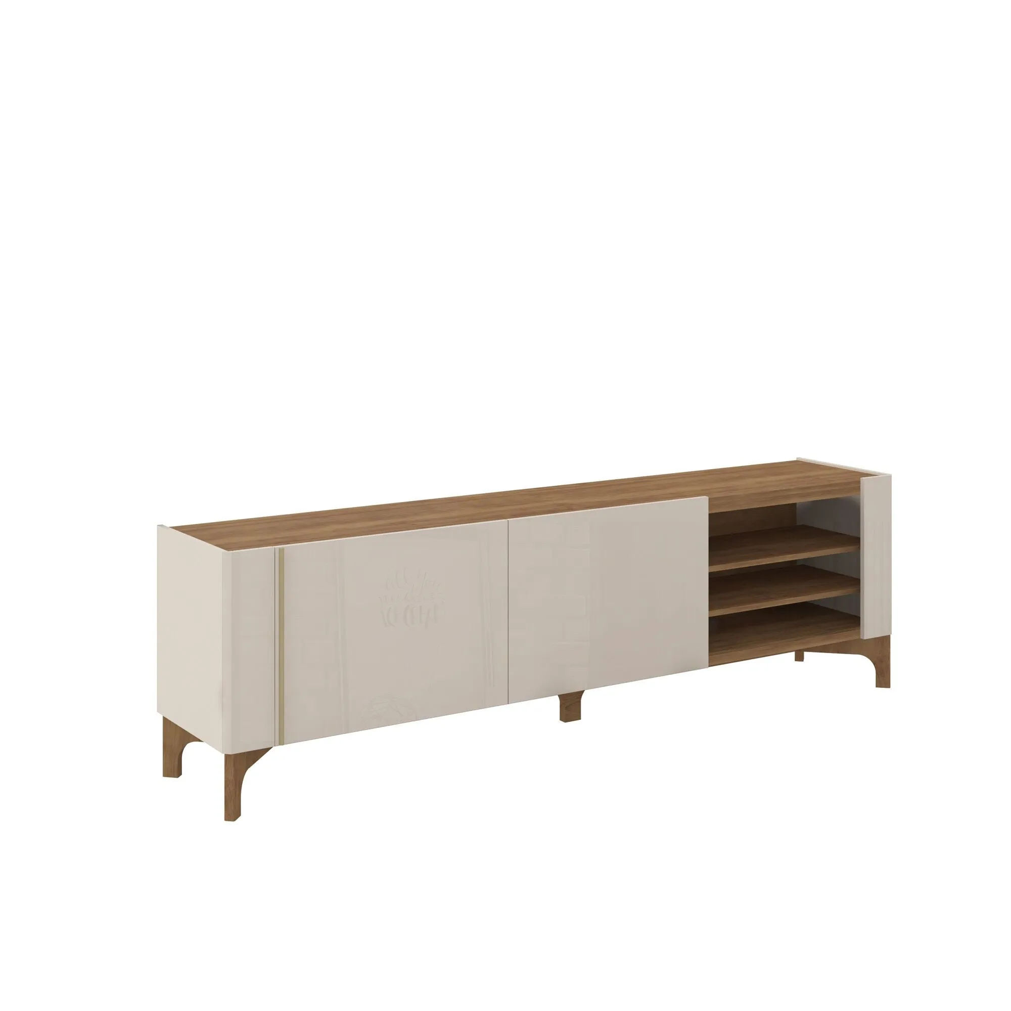 Gowanus 79.92 Modern TV Stand with Media Shelves and Solid Wood Legs in Off White