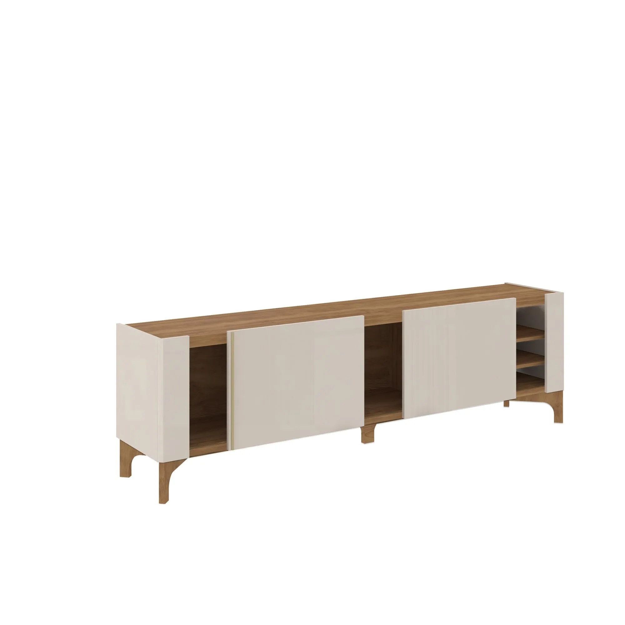 Gowanus 79.92 Modern TV Stand with Media Shelves and Solid Wood Legs in Off White