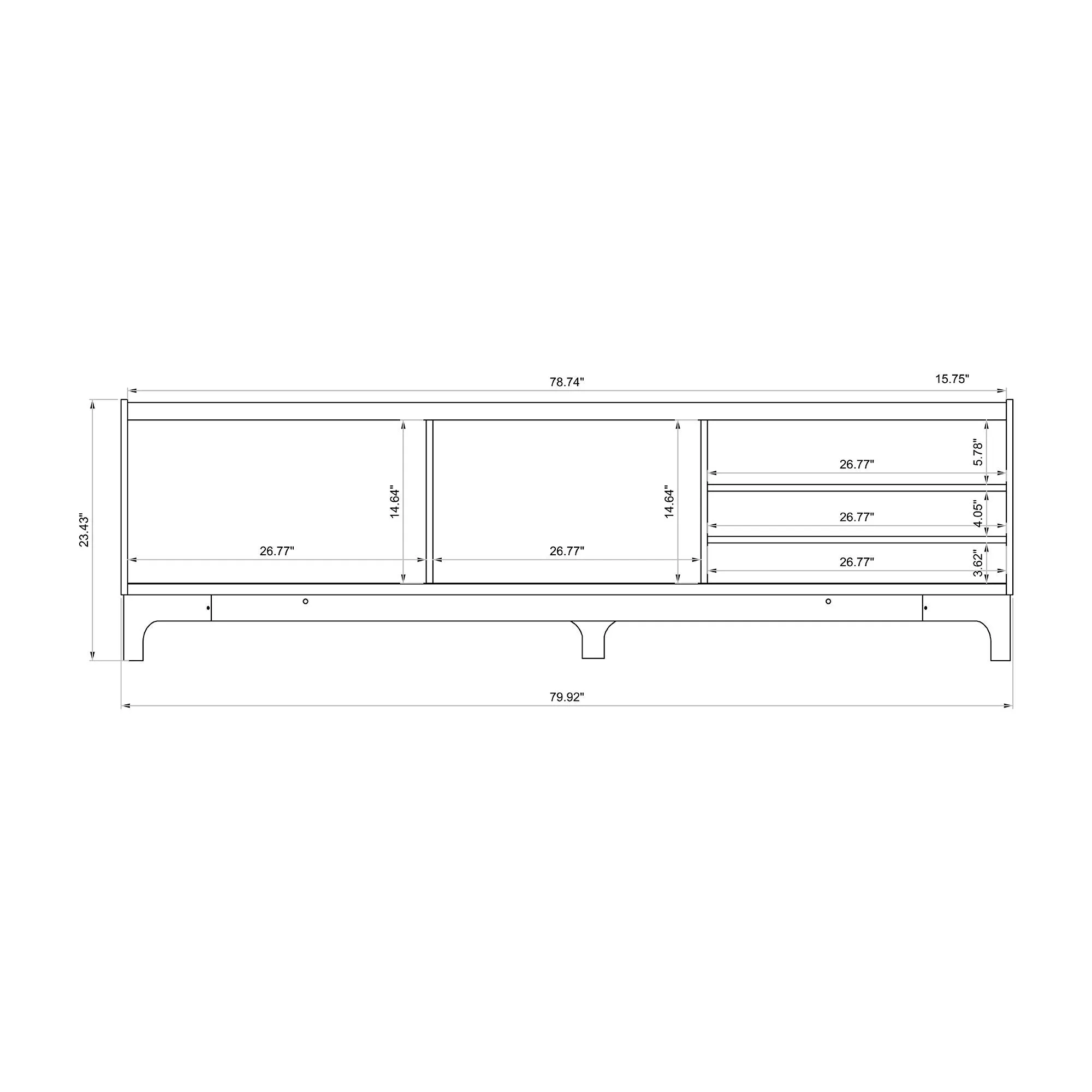 Gowanus 79.92 Modern TV Stand with Media Shelves and Solid Wood Legs in Off White