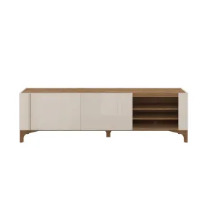 Gowanus 79.92 Modern TV Stand with Media Shelves and Solid Wood Legs in Off White