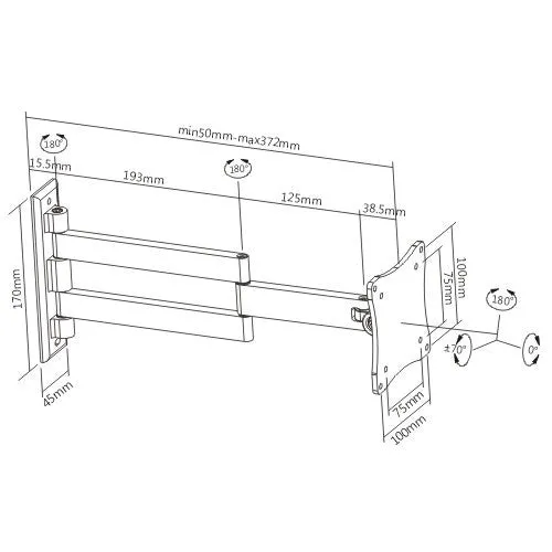 Heavy Duty Swing Arm TV Wall Bracket 13" 19" 22" 23" 24" 28" Tilt 70° VESA Max 100x100 Black
