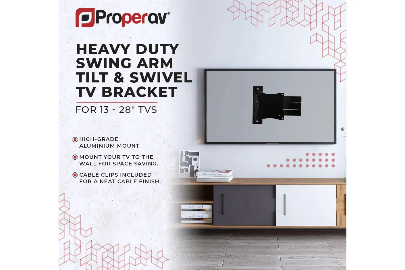Heavy Duty Swing Arm TV Wall Bracket 13" 19" 22" 23" 24" 28" Tilt 70° VESA Max 100x100 Black
