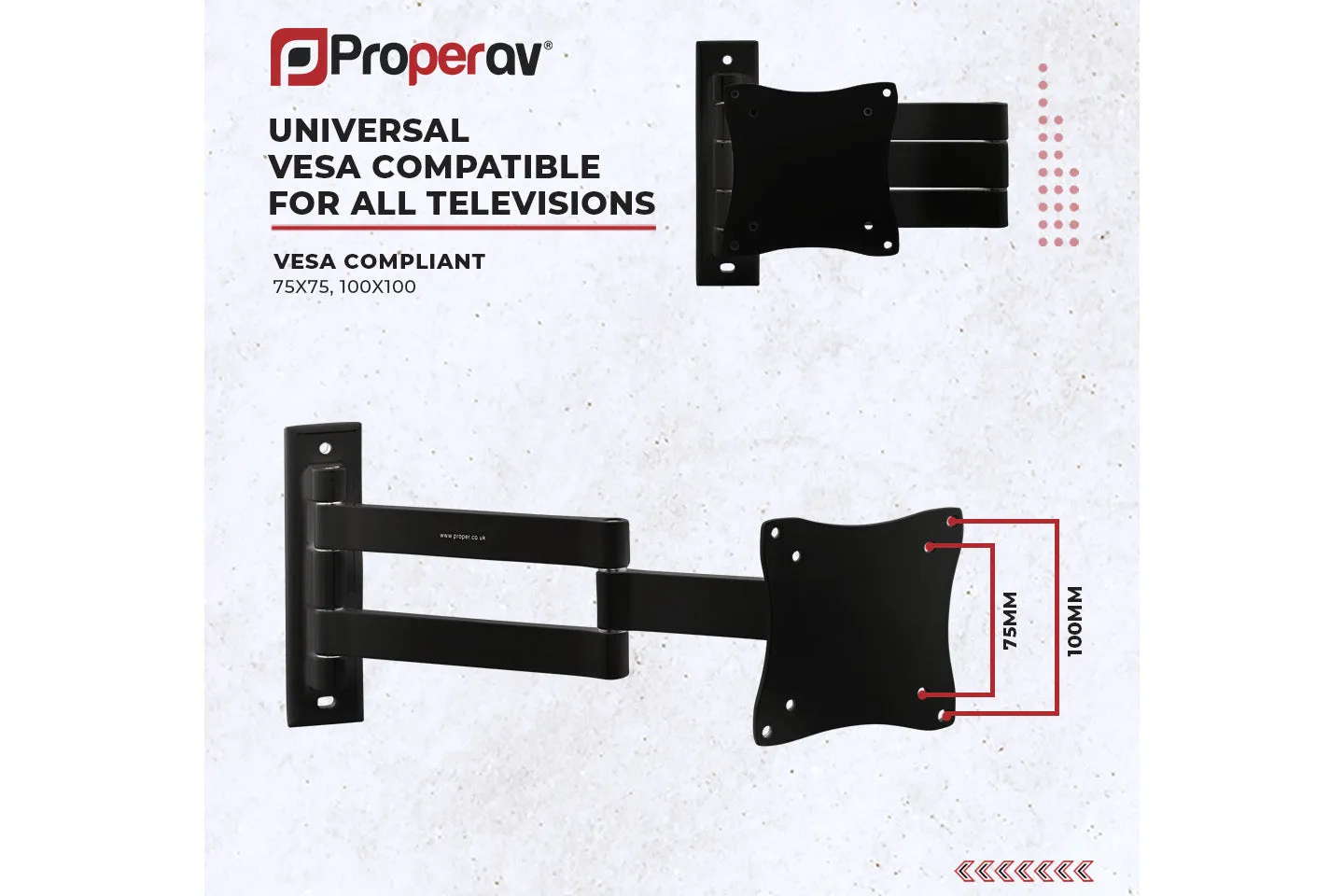 Heavy Duty Swing Arm TV Wall Bracket 13" 19" 22" 23" 24" 28" Tilt 70° VESA Max 100x100 Black