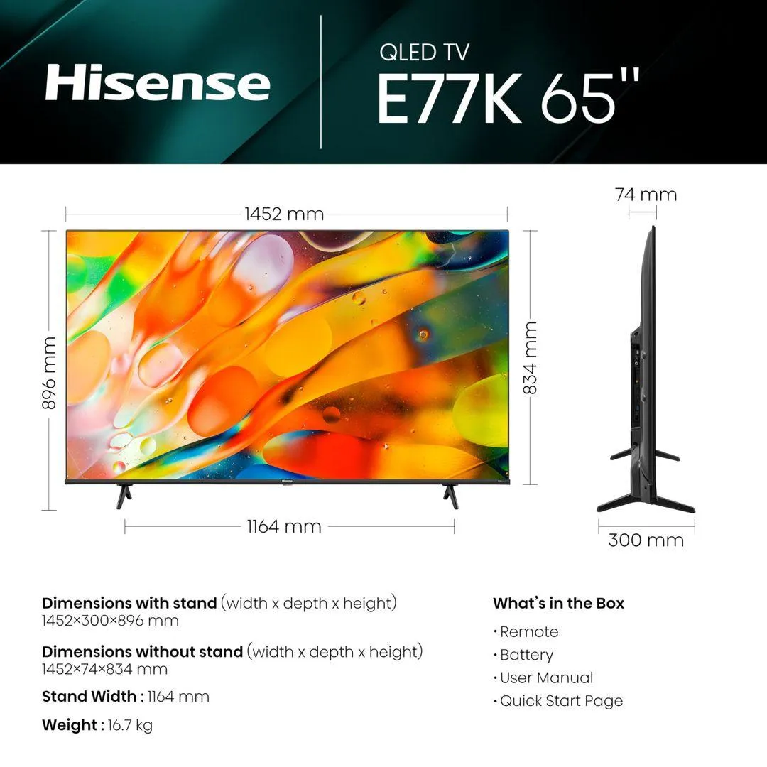 Hisense 65-Inch QLED Smart TV – Model 65E77KQTUK
