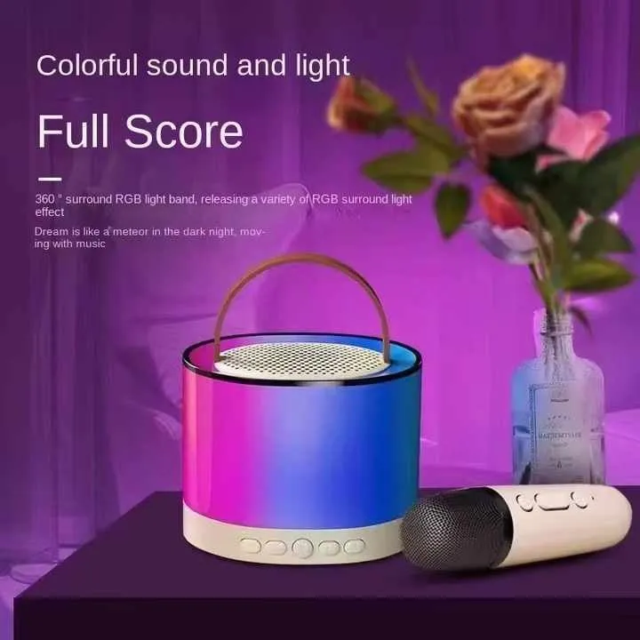 K52 Smart Portable Karaoke Speaker with Dual Microphones & RGB LED Lights – Bluetooth, AUX, and TF Card Support