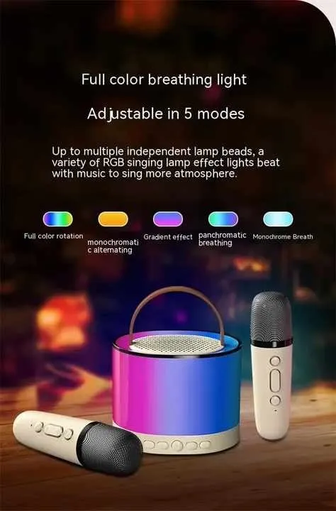 K52 Smart Portable Karaoke Speaker with Dual Microphones & RGB LED Lights – Bluetooth, AUX, and TF Card Support
