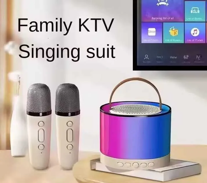 K52 Smart Portable Karaoke Speaker with Dual Microphones & RGB LED Lights – Bluetooth, AUX, and TF Card Support